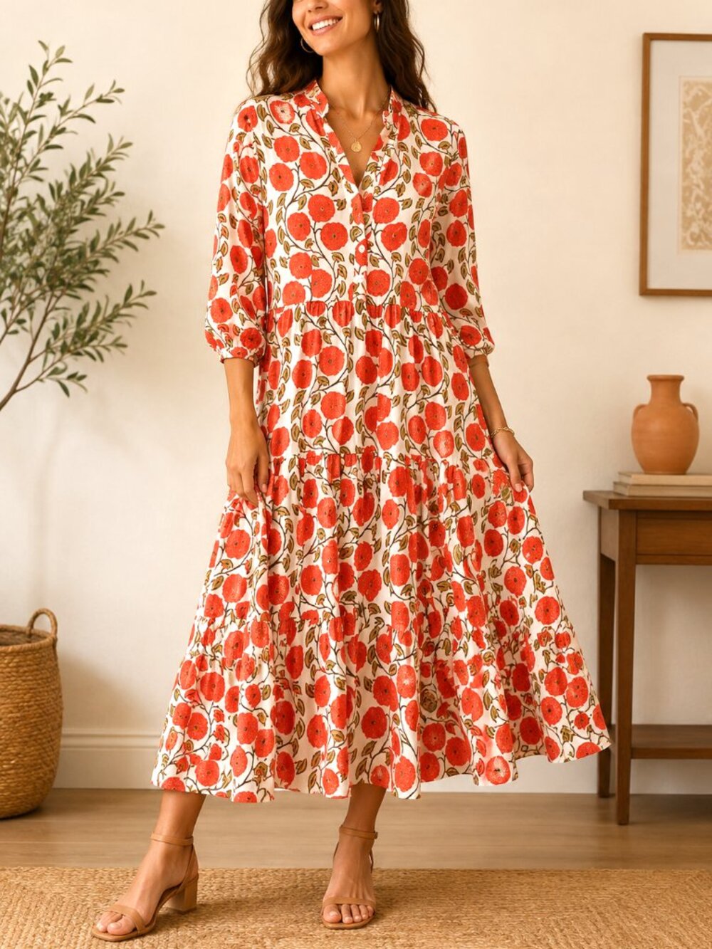 Little Tibet Boutique Floral Maxi Dress Bohemian Prairie Cottagecore